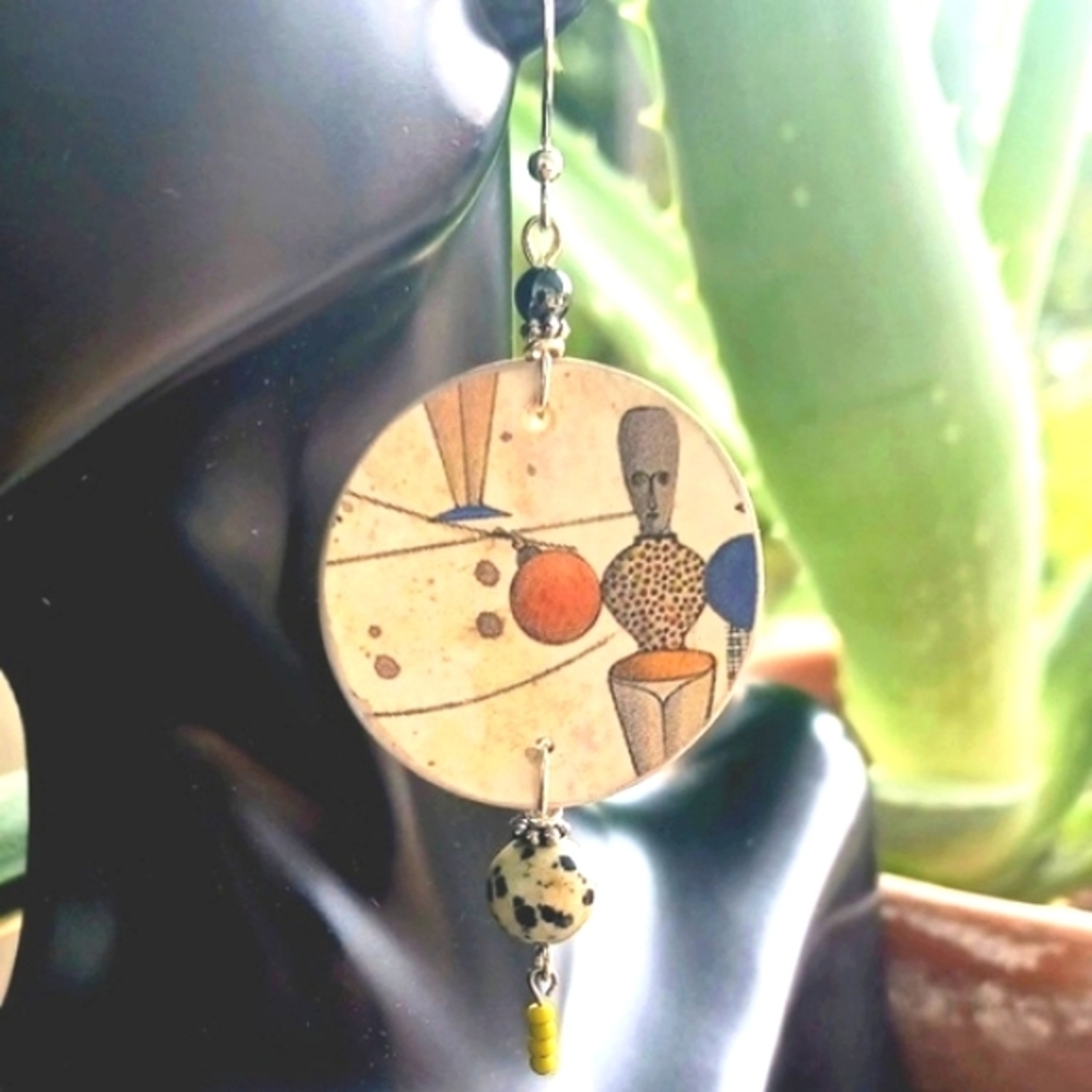 Bauhaus Modernist Artist Print small Artisan Paper Earings  with drop or without
